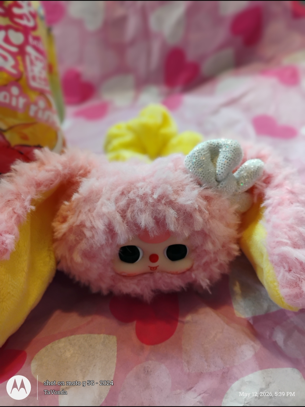 Plush Bunny Hair Ring Accessory - Pink by - Picture 2 of 3
